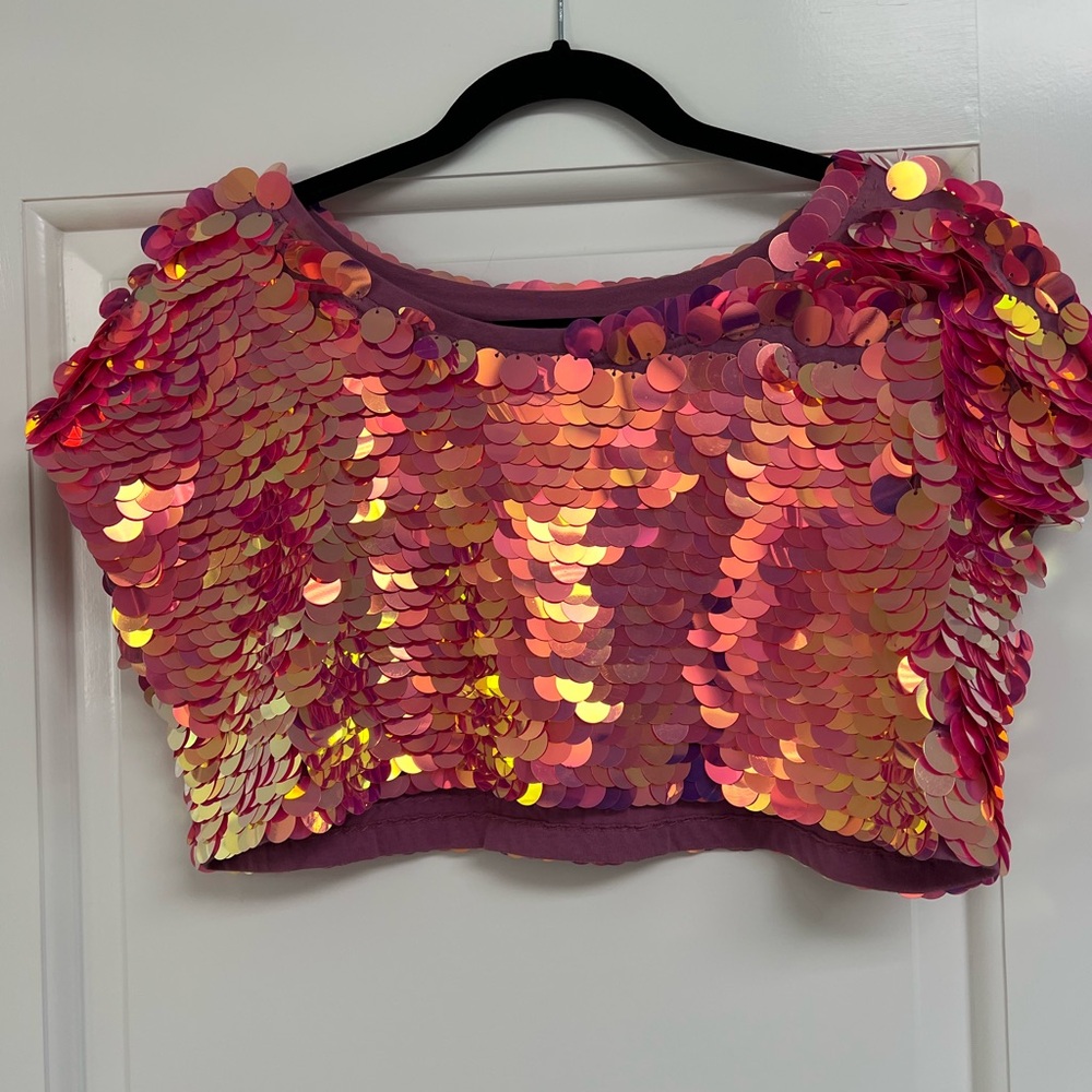 Rosa Bloom Sequin Embellished Pink Crop Top